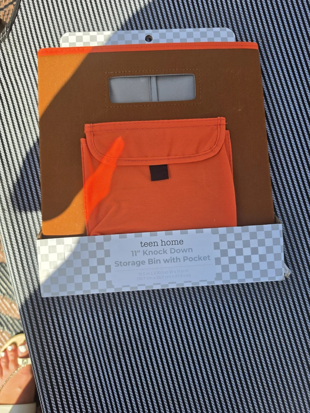 Folding Storage Bin with Front Pocket - Brown & Orange